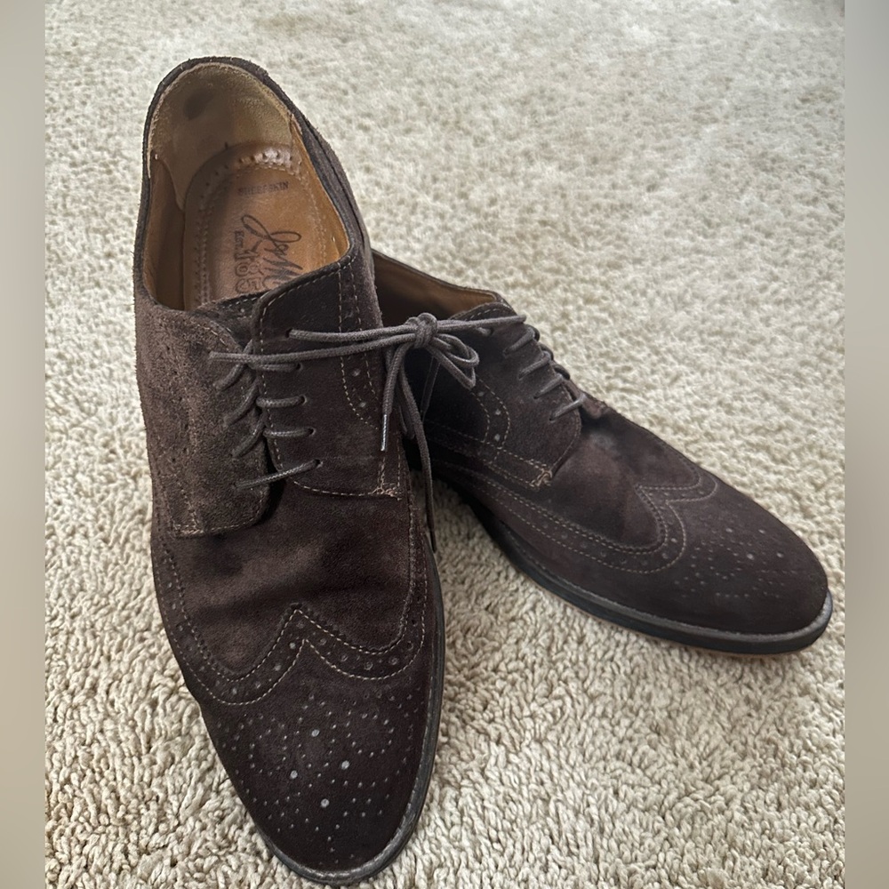 Luxury Suede Brown Sheepskin Round Lace Up Dress Shoe by J&W 1850 Mens Size 10 M